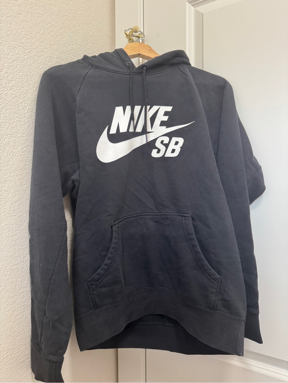 Nike Black Crewneck Hoodie with White Logo - Men's